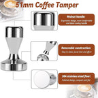 Espresso Accessories Kit, 51mm Tamper, Coffee Tamper Set, Silver 51mm Stainless Steel Espresso Tamper, Dosing Funnel, Tampers Mat, WDT Tools and Puck Screen Set Fit 51mm Portafilters