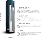 London Sip Multi-Purpose Travel Mug and Tumbler Fruit Infused Flask Hot and Cold Double Wall Stainless Steel Thermos with Extra-Long Infuser, Midnight Teal, Pack of 2