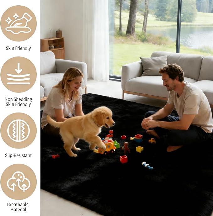 6x9 Area Rug Fluffy Shaggy Ultra Soft Faux Fur Non-Slip Machine Washable Carpet - Image 3