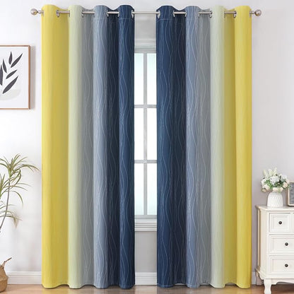 Navy Blue and Yellow Ombre Blackout Curtains - Image 2