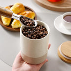 vancasso Sabine Small Ceramic Canister with Airtight Wood Lid - 18 oz Kitchen Storage for Coffee, Sugar, Tea & Spices - Compact Countertop Jar