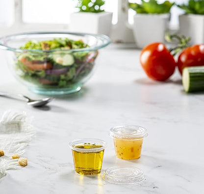 (1 oz - 100 Sets) Clear Diposable Plastic Portion Cups With Lids, Small Mini Containers For Portion Controll, Jello Shots, Meal Prep, Sauce Cups, Slime, Condiments,