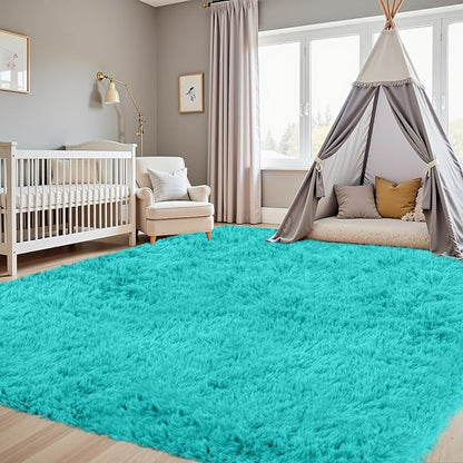 4x6 Fluffy Shag Area Rugs for Living Room Bedroom: Soft Carpet Teal Blue | - Image 9