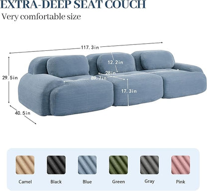 Boneless Sectional Couch, No Assembly Required, 117.3” Modular Cloud Sofa - Image 3