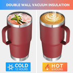 VEGOND 20 oz Tumbler Bulk with Handle Lid and Straw, Stainless Steel Insulated Travel Coffee Mug Set, Spill Proof Double Wall Metal Tumblers Cups, Wine Red 12 Pack