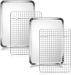 Quarter Sheet Pan with Wire Rack Set (2 Baking Sheets+2 Racks), Homikit Stainless Steel Baking Tray with Grid Cooling Rack for Toaster Oven Roasting, Metal Bacon Cookie Jelly Roll Pan, 12" x 10" Inch