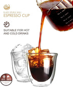 Double Wall Insulated Espresso Cups Set of 4-3oz Borosilicate Glass, Heat & Thermal Shock Resistant, Keeps Hands Cool, for Home, Cafe, Gift