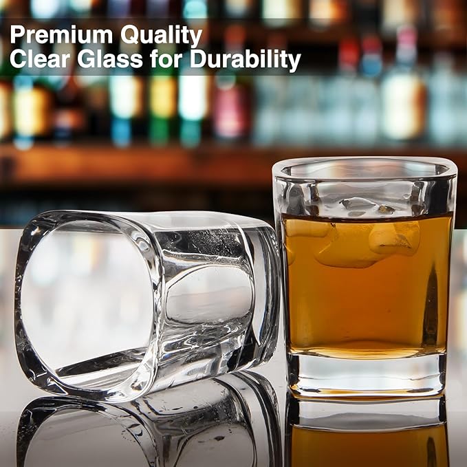 Ruckae 12 Pack 2 OZ Shot Glasses Set Clear Shot Glasses Bulk with Heavy Base Bar Square Glass Shot Cups for Vodka Tequila Whiskey Liquor