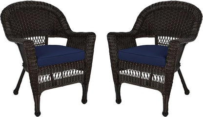 Jeco Wicker Chair with Blue Cushion by Jeco