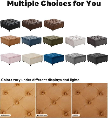 Tbfit Large Square Storage Ottoman Bench, Tufted Upholstered Coffee Table - Image 6
