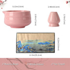 Japanese Ceramic Matcha Bowl - 16oz Speckle Glaze Chawan & Whisk Stand for Perfect Froth, Dishwasher Safe Pink