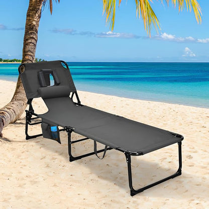 Goplus Tanning Chair, Folding Adjustable Patio Lounge Chair - Image 2