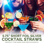 Chunsapk 5.75 inch Disposable Short Silver Paper Cocktail Straws, Stirring Straws 500 Counts - for Party, Wedding, Bars