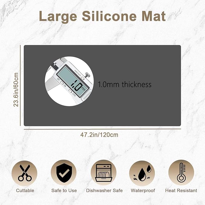 47.2"x23.6"(120cmx60cm) Large Silicone Mat for Kitchen Counter, Non-Slip Heat Resistant Countertop Protector, Waterproof Multipurpose Mat for Kitchen Island, Bright Blue