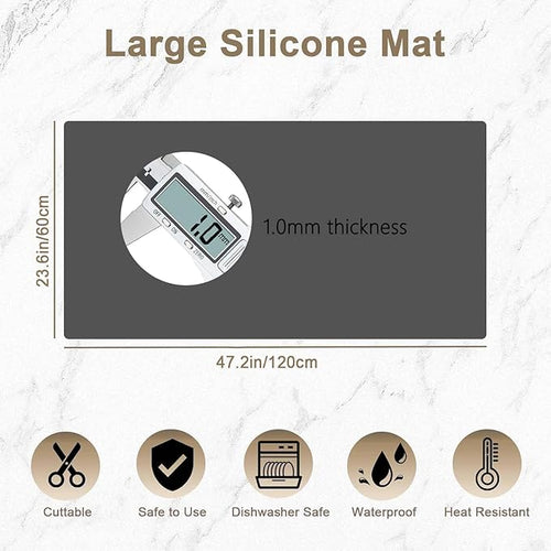 47.2"x23.6"(120cmx60cm) Large Silicone Mat for Kitchen Counter, Non-Slip Heat Resistant Countertop Protector, Waterproof Multipurpose Mat for Kitchen Island, Deep Blue