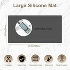 47.2"x23.6"(120cmx60cm) Large Silicone Mat for Kitchen Counter, Non-Slip Heat Resistant Countertop Protector, Waterproof Multipurpose Mat for Kitchen Island, Light Gray
