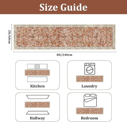 Yamaziot 2x8 Washable Hallway Runner Rug Non Slip Floral Carpet, Brick-red | - Image 2