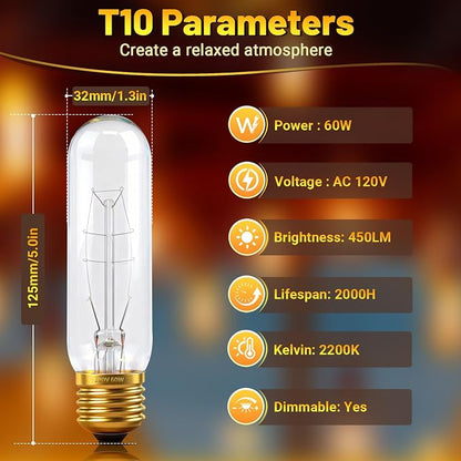 T10 Tubular Light Bulbs 60 Watt Incandescent Light Bulb, T10 Bulb, 120V 60W - Image 3