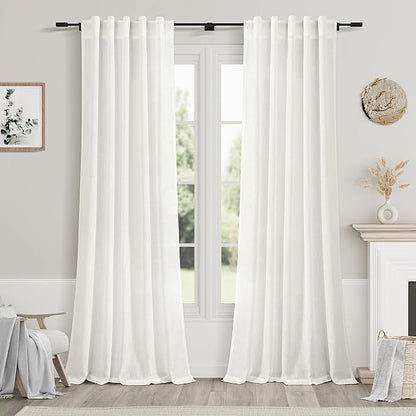Ivory Linen Curtains 84 Inch Length 2 Panels Set by Nanspring