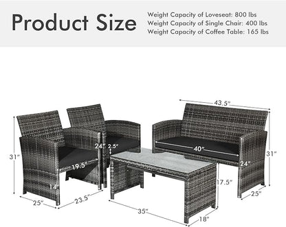 Goplus 4-Piece Rattan Patio Furniture Set, Outdoor Wicker Conversation Sofa - Image 7