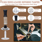 51mm Espresso Tamper Set - Spring-loaded Coffee Tamper, Adjustable Depth Espresso Distributor Leveler, Magnetic Dosing Funnel Aluminum Metal, Reusable Puck Screen, Fit for 51mm Portafilters