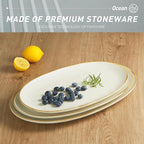famiware Serving Platter, Oval 15.59/14.3/12.9inch Serving Dishes for Entertaining, Serving Bowls, Microwave Safe, Stoneware Serving Trays for Party, Food, Turkey, Cheese, Ocean Series, Vanilla White