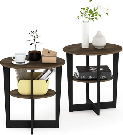 Furinno JAYA Side Table Set of 2, 2-Tier Round Modern End Table - Image 5