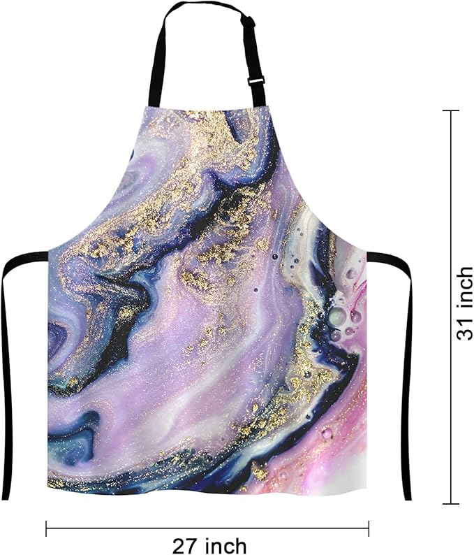 Marble Apron, Colorful Natural Luxury Gouache Landscape Unisex Kitchen Bib with Adjustable Neck for Cooking Gardening,Adult Size