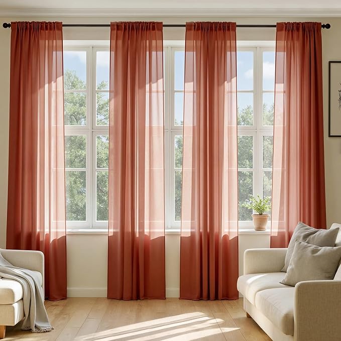 MIULEE 4 Panels Fall Burnt Orange Sheer Curtains 42 x 84 Inches | Light by MIULEE
