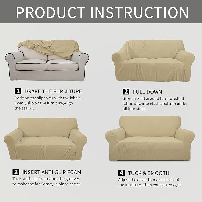 Easy-Going Stretch Oversized Sofa Couch Slipcover Washable Beige | 1-Piece - Image 8