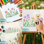 16PCS Large Flower Stencils for Painting Wildflower Stencils with Brushes Floral Spray Paint Stencil Reusable Drawing Template for Walls Garden Fence Furniture Card