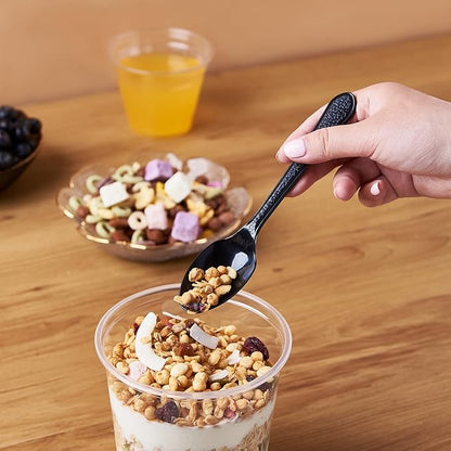 [300 Combo Box] Black Plastic Forks Spoons Knives Heavyweight Utensils Disposable Silverware Heavy Duty Cutlery Set