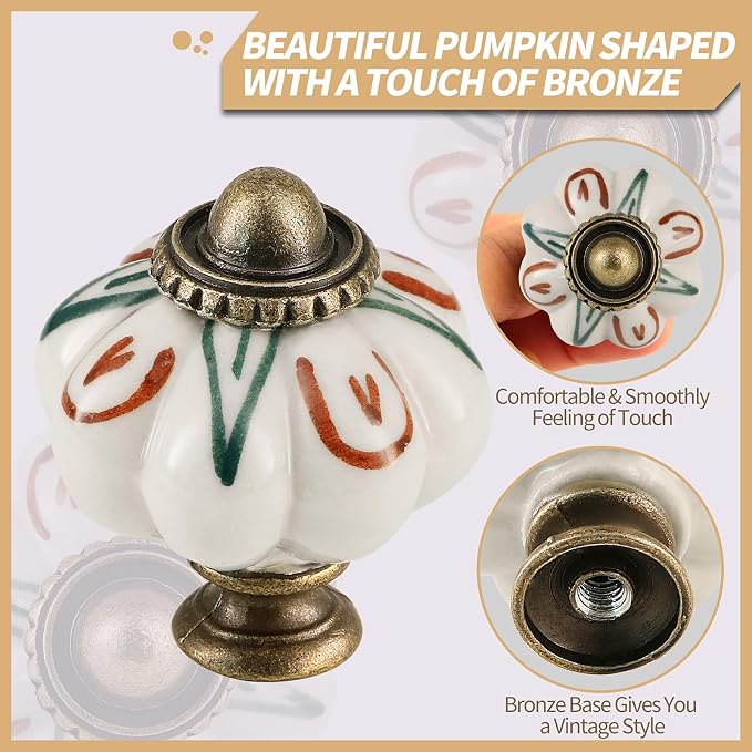 Ivory Pumpkin Knobs 6 Pack Ceramic Cabinet Knobs Vintage Drawer Pulls - Image 3