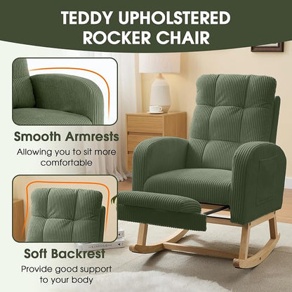 NIOIIKIT Nursery Rocking Chair, Corduroy Upholstered Rocking Chair - Image 6
