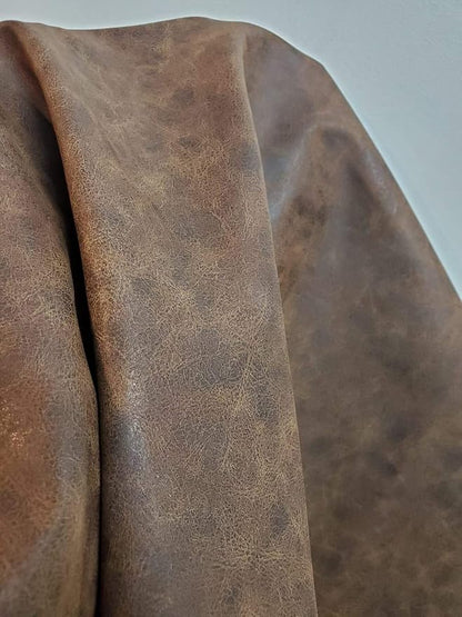 NAT Leathers | Brown Distressed Crazy Horse Oily Faux Vegan Leather PU | 4 Yard - Image 3