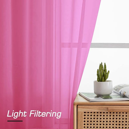 Simplebrand Hot Pink Sheer Curtains 96 Inches Long, Light Filtering Rod Pocket - Image 7