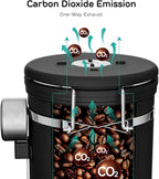 Coffee Gator Coffee Canister, 16oz Airtight Stainless Steel Kitchen Food Storage Container with Date Tracker, CO2-Release Valve and Scoop for Sugar, Beans, Tea, Sugar, Cereal, Cookies Jars - Black