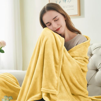BEDELITE Fleece Blanket Soft Plush Twin Size Blanket Cream Yellow 60"x80" | - Image 3