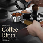 Bottomless Portafilter 54mm - Stainless Steel Filter Basket and Ergonomic Mahogany Wood Handle - Compatible with Breville 54mm Bottomless Portafilter Coffee Machine Models