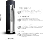 London Sip Multi-Purpose Travel Mug and Tumbler Fruit Infused Flask Hot and Cold Double Wall Stainless Steel Thermos with Extra-Long Infuser, Zen Black, Pack of 2