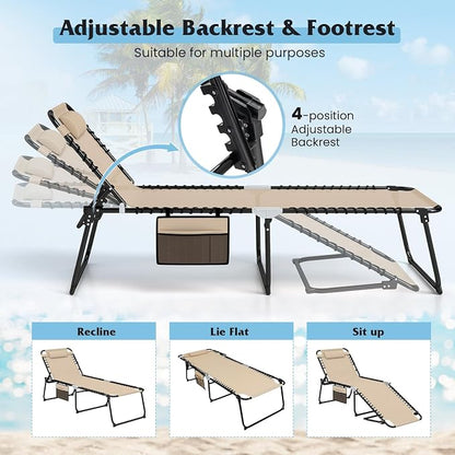 GYMAX Lounge Chair for Outside, 440lbs 27” Oversize Folding Beach Tanning - Image 5