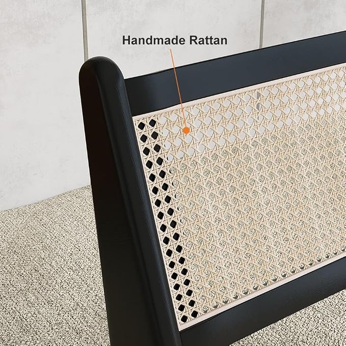homary Japandi Rattan and Wood Lounge Chairs Mid Century Modern Armless Accent - Image 5