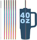 for Stanley Quencher 40oz Tumbler 6x Metal Stainless Steel Straws, 12inch Replacement Extra Long/Tall Straws for Stanley Cup 40oz Drinking Reusable Accessories (6x Straight, Colorful)