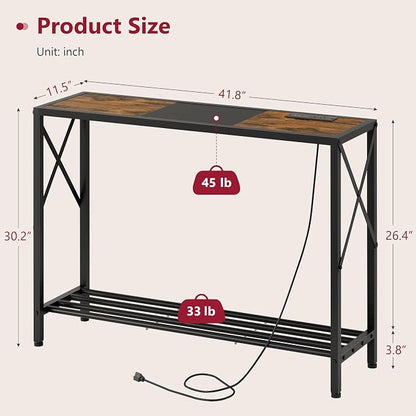 Tajsoon Console Table with Charging Station, 41.8" Entryway Table with Shelves - Image 3