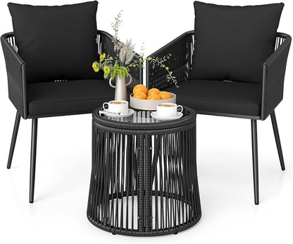 Tangkula 3 Pieces Patio Rattan Bistro Conversation Set, Outdoor All-Weather by TANGKULA