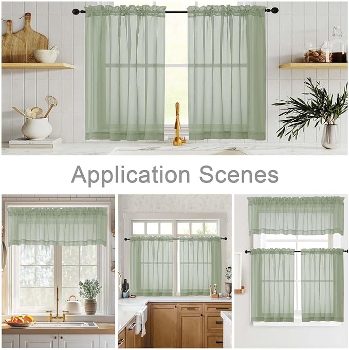 Sage Green Kitchen Curtains 30 Inch Length Tier 2 PCS, Solid Soft Half Curtains - Image 6