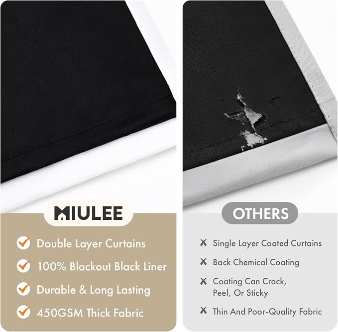MIULEE White 100% Blackout Short Curtains - Image 4
