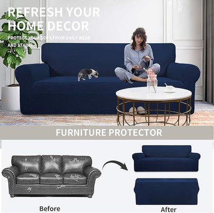 Easy-Going Stretch Oversized Loveseat Couch Covers Washable Navy | 1-Piece - Image 4