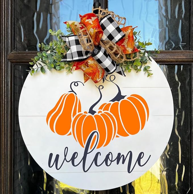 SUNVERSE Fall Stencils for Painting 12” Round Fall Stencil Hello Pumpkin Stencils Autumn Templates Thanksgiving Stencils for Wood Door Sign Porch Hanger Fall Wreath