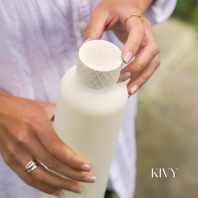 KIVY Clear water bottle 32oz [Lightweight & Shatterproof] Fits Backpack & Cupholder for Travel, Sports, School, Gym - Cute water bottle aesthetic - Cherry Edition